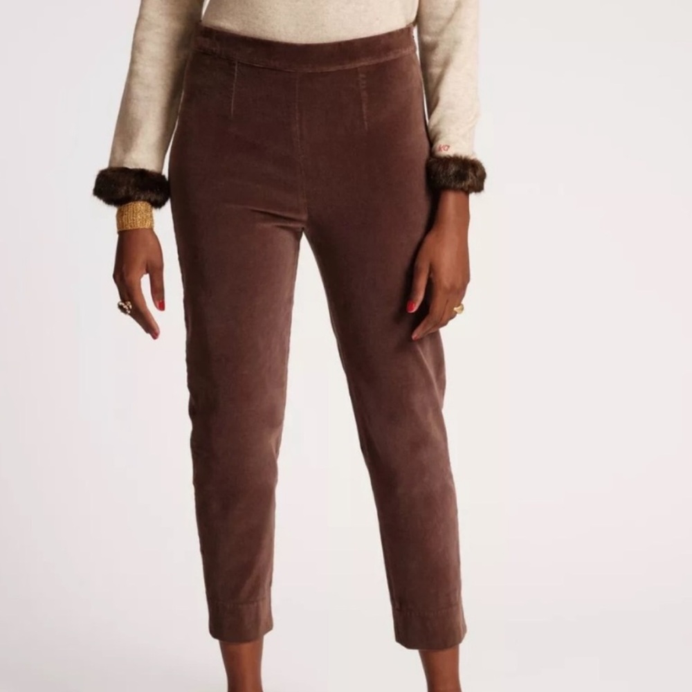 Frances Valentine Lucy Stretch Velvet Pants Chocolate Brown Size 18 New with Tag